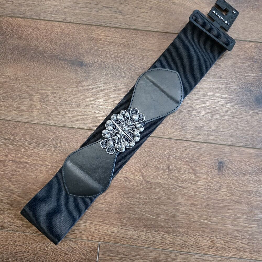 Hip Cinch Waist Belt Wide Elastic Womens 1X Black Rampage Stretch Buckle 34-44"